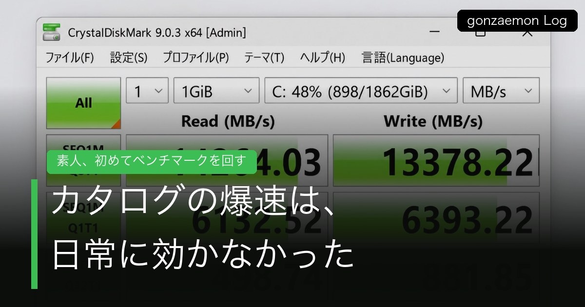 カタログの爆速は日常に効かなかった CrystalDiskMark初ベンチマーク記録のアイキャッチ